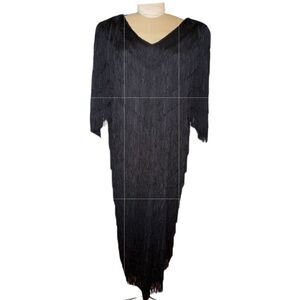 Chez California Vtg Fringe Cocktail Special Occasion Dress Black Sz. 22W Plus